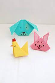 Hier findest du einfache faltanleitungen zum falten von origami tieren. Origami Tiere Falten Hase Hund Und Huhn Foto Diy Und Video Diy Tiere Falten Origami Tiere Origami Hund