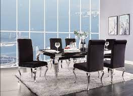 Create an intimate dining area anywhere in your home with the. Acme 62070 72 7 Pc Fabiola Chrome Metal And Black Glass Top Dining Table Set