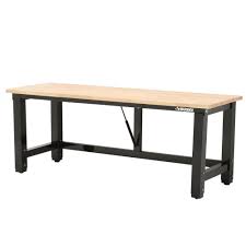 Husky 6 Ft Folding Adjustable Height Solid Wood Top Workbench Wsh72fwb The Home Depot In 2020 Wood Top Workbench Folding Workbench Steel Workbench