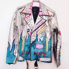 The 1961 Handpainted Libertine Leather Biker Jacket The1961 Leatherjacket Bikerjacket Bi Custom Leather Jackets Painted Leather Jacket Diy Leather Jacket