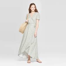 Women S Short Sleeve V Neck At Knee Printed Wrap Dress Universal Thread Green Target Printed Wrap Dresses Wrap Dress Floral Floral Print Shorts