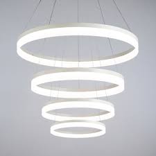 Contemporary Dining Room Kitchen Foyer Led Round Chandelier Ambinet Warm White Light 4 Ring 5 Ring Frosted Led Pendant Light In White Takeluckhome Com