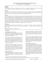 Breast cancer symptoms the first symptom of breast cancer most people notice is a lump in their breast or some thickening. Pdf Delay Among Women Reporting Symptoms Of Breast Cancer