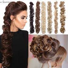 S Noilite 80cm Elastic Band Hair Chignon Updo Twining Hair Extension Synthetic Chignon Hair Pieces Women Chignon Hair Hair Donut Chignon Hair Curly Hair Pieces
