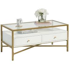 Depending on what you want to store (or hide), there are a few different styles of coffee tables with storage available to. Sauder Harper Heights Glass Top Storage Coffee Table In White And Gold 427114