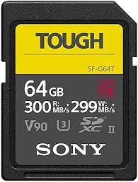 Buy sony 120gb g series xqd memory card featuring 120gb storage capacity, pcie 2.0 interface, max. Amazon Com Sony Tough G Series Sdxc Uhs Ii Card 64gb V90 Cl10 U3 Max R300mb S W299mb S Sf G64t T1 Black Sony Electronics