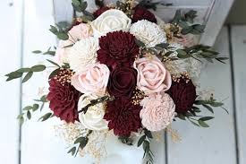Burgundy Blush Pink Ivory Sola Wood Budget Wedding Bouquet Set Fresh Wedding Flowers Bridal Bouquet Pink And Burgundy Wedding
