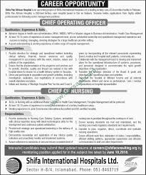 Enquire online to get started! Chief Operating Officer Chief Of Nursing Jobs In Shifa International Hospital Islamabad 27 May 2018 Darsaal