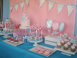 Side View Of Dessert Table Baby Gender Reveal Party Gender Reveal Party Gender Reveal Dessert Table