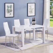 Counter height artificial marble top square pedestal dining set. Goldfan High Gloss Dining Table And Chairs Set 4 People Pu Leather Seats Morden Kitchen Table Dining Room Set White Buy Online In Oman At Oman Desertcart Com Productid 117706699