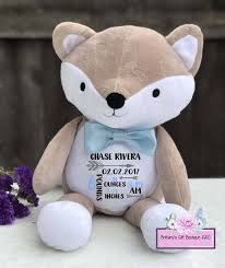 Birth Announcement Stuffed Animals Birth Announcement Stuffed Animal Memory Bear Fox Newborn Present Newborn Gift Baby Shower Ba Newborn Gifts Birth Announcement Baby Presents