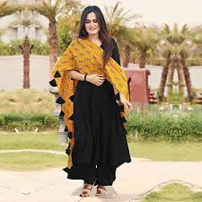 Pair it with a black suit and sleek, black pumps. Buy Q Tube Women S Rayon Plain With Printed Dupatta Semi Stitched Plazzo Style Salwar Suit Black Color Qtm508 At Amazon In