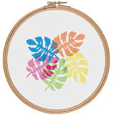Find cross stitch patterns for your kitchen, your bathroom and all other places around your house! Tropical Leaf Cross Stitch Pattern Digital Download Modern Aloha Banana Leaf Col Pretty Cross Stitch Cross Stitch Projects Ideas Easy Cross Stitch Patterns