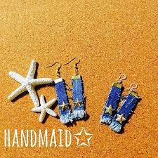 ハンドメイド ハンドメイドピアス ハンドメイドアクセサリー ピアス アクセサリー イヤリング 樹脂ピアス 樹脂イヤリング デニム デニムピアス フリンジ スター 星 カジュアル 西海岸スタイル カリフォルニア ロンハ borsa fai da te gioielleria fai da te bigiotteria