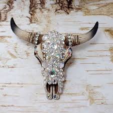 Rhinestone Decorated Resin Cow Skull Wall Art Cow Skull Skull Wall Art Cow Skull Decor