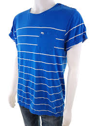 Details About Moods Of Norway Size L Shirt Sleeve Short Logo Cotton Stripes 100 Blue