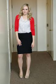 Black And Red Cardigan Black Skirt White And Black Polka Dot Shirt Red Cardigan U Wouldn T Think Pumps In That Color But Yes Looks Great Together Red Cardigan Fashion Wearing Red