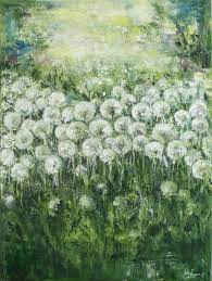 Dandelion Flower Painting Green Flower Field Original Oil Etsy Abstract Floral Paintings Flower Painting Oil Painting Flowers