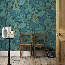 Graham Brown Tropical Storm Green Blue Foliage Wallpaper Departments Diy At B Q Home Wallpaper Wallpaper Living Room Room Wallpaper