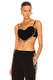 Area Crystal Trim Heart Top In Black Fwrd