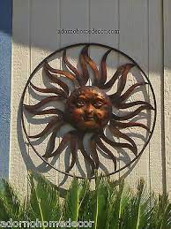 Large Round Metal Sun Wall Decor Rustic Garden Art Indoor Outdoor Patio Backyard 719363410356 Ebay In 2021 Sun Wall Decor Rustic Wall Decor Patio Wall Art
