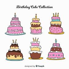 Hand drawing doodle icons set of birthday elements. Free Vector Hand Drawn Birthday Cake Collection
