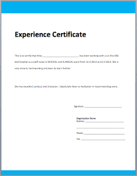 Work Experience Certificate Template Microsoft Word Templates