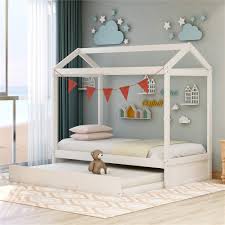 Most popular choices for bed size include double / full (48% of customers), twin (44%), twin over twin (3%), and twin over full (3%) kids bedroom sets. Children House Bed With Trundle Bed For Kids Twin Size Solid Wood Twin Daybed Frame With Trundle Tent Bedroom Furniture Comfort Safe Buy Online In El Salvador At Elsalvador Desertcart Com Productid