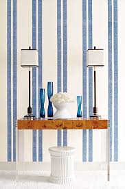 Wallcovering Wallpaper Greek Key Stripe In Navy Schumacher Striped Wallpaper Striped Walls Blue Striped Walls