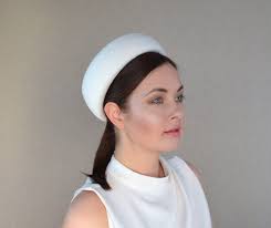 Bridal Hat INES Classic Bridal Pillbox Hat With Pearls Ivory Pillbox Hat  Bridal Headpiece Jacqueline Hat Hat Bride Ivory Hat