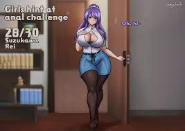 1girls before anal boob window cleavage curvaceous curvy curvy  female large breasts mankitsu happening meowlinch purple hair shorts solo  solo female suzukawa rei tights 