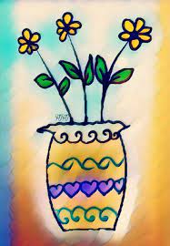 art flower draw vase green plant paint in love رسم ورد تصميم وردة ألوان خربشات flower drawing plant painting green plants