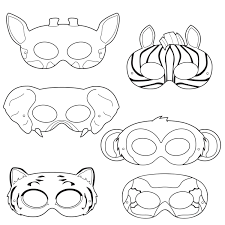 Jungle Animals Coloring Masks Monkey Mask Elephant Mask Tiger Mask Zebra Mask Giraffe Mask Parrot Mask Jungle Party Animal Costume Coloriage Masque Masque Animaux Et Masque De Singe