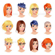 Fashion Female Avatars Female Avatar Different Hair Types Cartoon Hair