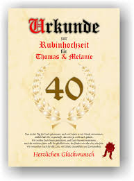 Vorschläge für allerlei liebe glückwünsche zum 40. Rubinhochzeit Urkunde Zum 40 Hochzeitstag Geschenkidee Rubin Hochzeit Neu Ebay