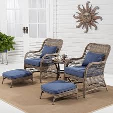 Better Homes Gardens Auburn 5 Piece Wicker Patio Chat Set With Blue Cushions Walmart Com Conversation Set Patio Blue Cushions Outdoor Furniture Sets