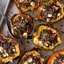 Stuffed Acorn Squash With Charred Onions Kale Recipe Easy Thanksgiving Recipes Acorn Squash Vegetarian Thanksgiving