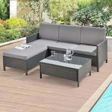 Rattan lounge möbel hängesessel garten garten lounge feuerstelle garten wohnen outdoor sofa rattan lounge möbel korb sitzen garten ecksofa dekoideen für die wohnung terrasse. En Casa Gartenmobelset 3 Tlg Murcia Sitzgruppe Gartenlounge Rattan 3tlg Sofa Hocker Tisch Grau Online Kaufen Otto