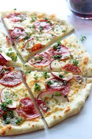 Favourite pizza toppings such as shaved ham or prosciutto, prawns, pitted olives, capsicum, cherry tomatoes. Italian Salami Apple And Blue Cheese Pizza A Gourmet Recipe Delicious On A Dime