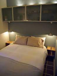 Cube Shelves Above Bed With Hanging Lights Small Bedroom Contemporary Bedroom Tiny Bedroom