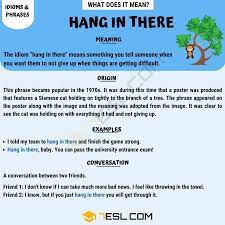 Hang In There Meaning What Does Hang In There Mean Helpful Examples 7esl Idioms And Phrases Other Ways To Say English Teaching Resources