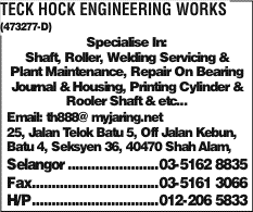 200817945r teck hock construction engineering pte. Teck Hock Engineering Works Engineering Works In Selangor