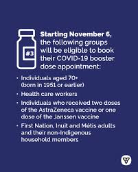 Updated to include booster dose eligibility for adults ≥50 years of age. Starting November 6 At 8 Ontario Ministry Of Health Facebook