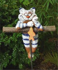 Gartenstecker Beetstecker Katze M Fisch Keramik Gartendeko Handarbeit Frostfest In Garten Terrasse Dekoration Gart Topferarbeiten Gartenstecker Handarbeit