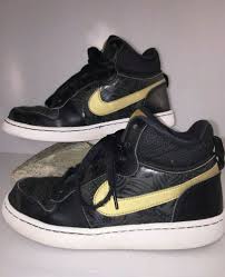 Black And Gold Nike High Tops Girls Nike High Top Sneaker Shoes Size 4y Us Black And Gold Palm Print Nike Athletic With Images Sneakers Top Sneakers