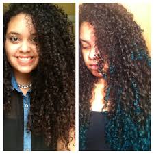 Curly Hair Ombre Teal Hair Before And After Hair Color Teal Tips Bumble And Bumble Curls N Ombre Curly Hair Curly Hair Styles Naturally Curly Hair Styles