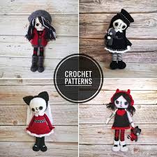 Sale 4 Crochet Patterns Rebellious Grunge Girl Punk Rock Emo Etsy Rag Art Doll Crochet Patterns Halloween Doll