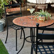 3 Piece Black Metal Patio Bistro Set With Terra Cotta Tiles Patio Decor Patio Furniture Chairs Bistro Set