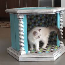 We give you our collection of pets in tables. Kitty Bed From Old Hexagon End Table Diy Pet Bed Diy Dog Bed Cat Bed