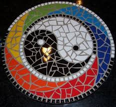 Lazy Susan Yin Yang Multicolor Tiles Mosaic Patterns Mosaic Art Mosaic Stained